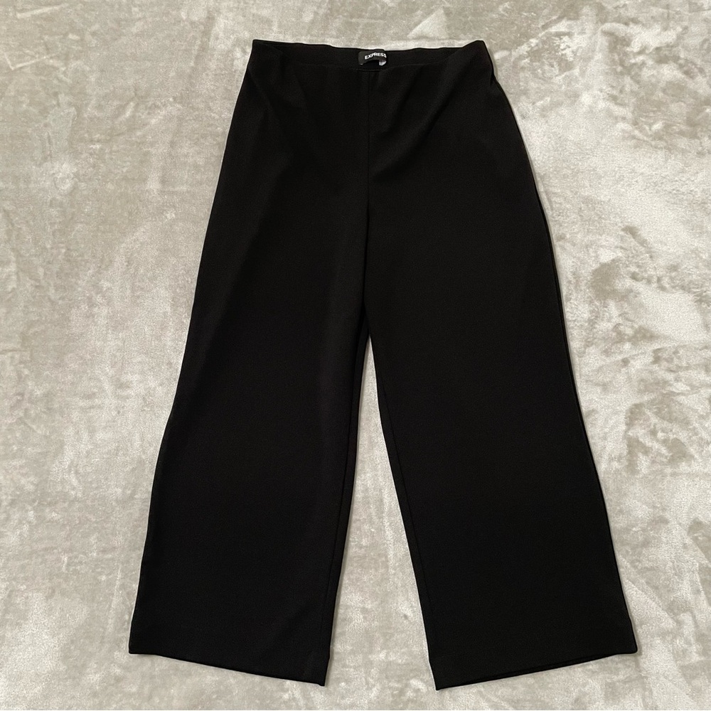 Express High Rise Elastic Waist Wide-Leg Trousers Black Size Small Business Casu